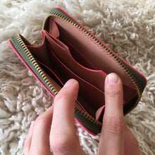 Load image into Gallery viewer, Natural Leather Zip Wallet with Pink and Green