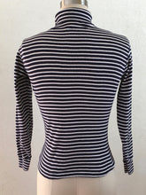 Load image into Gallery viewer, Blue And White Striped Long Sleeve Turtleneck