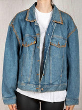 Load image into Gallery viewer, 1980s - 90s Medium Wash Denim Jacket with Stitching and Appliqué