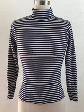 Load image into Gallery viewer, Blue And White Striped Long Sleeve Turtleneck