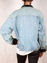 Load image into Gallery viewer, 1980s - 90s Light Wash Denim Jacket with Black Velvet Details