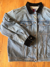 Load image into Gallery viewer, 1980s - 90s Light Wash Denim Jacket with Black Velvet Details