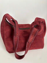 Load image into Gallery viewer, Slouchy Burgundy Wine Suede Hobo Bag Chic French Lacing 
