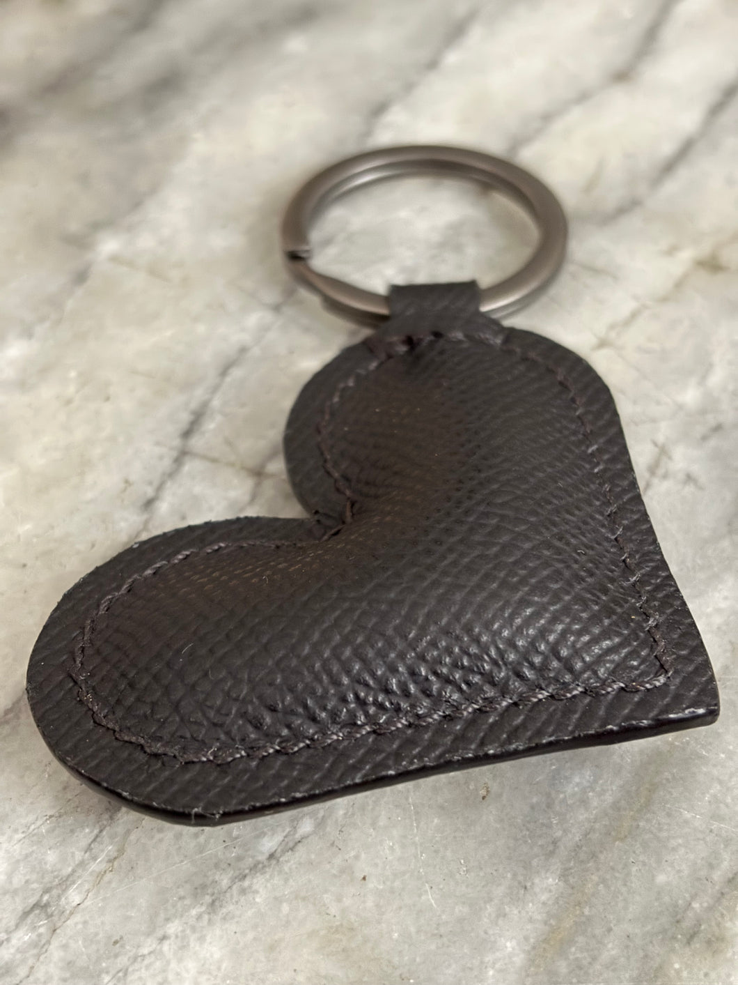 Black Epsom Leather Heart Key Fob