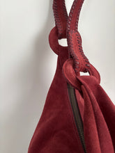 Load image into Gallery viewer, Slouchy Burgundy Wine Suede Hobo Bag Bohemian 
