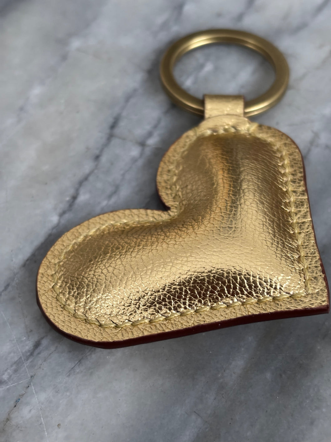 Metallic Gold Leather Heart Key Fob