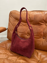 Load image into Gallery viewer, Soft suede hobo handbag in wine 
