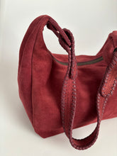 Load image into Gallery viewer, Slouchy Burgundy Wine Suede Hobo Bag lacing
