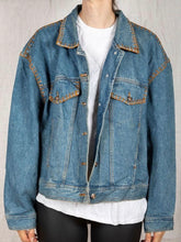 Load image into Gallery viewer, 1980s - 90s Medium Wash Denim Jacket with Stitching and Appliqué
