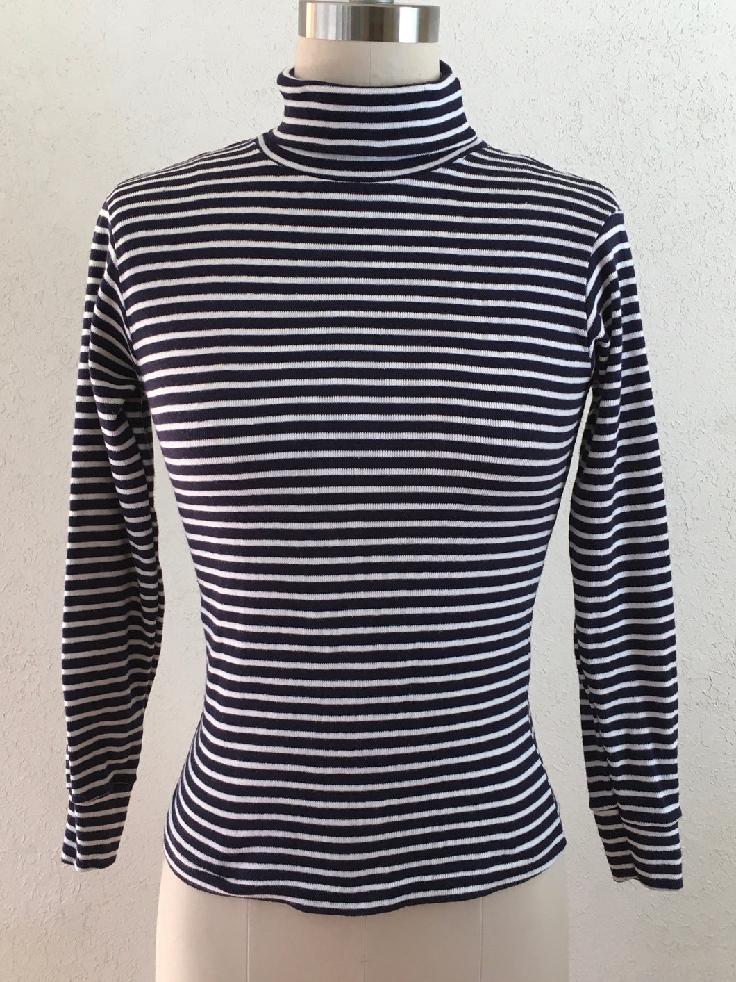 Blue And White Striped Long Sleeve Turtleneck