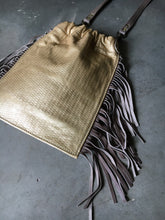 Load image into Gallery viewer, Dandi in Gold Foil with Taupe Fringe
