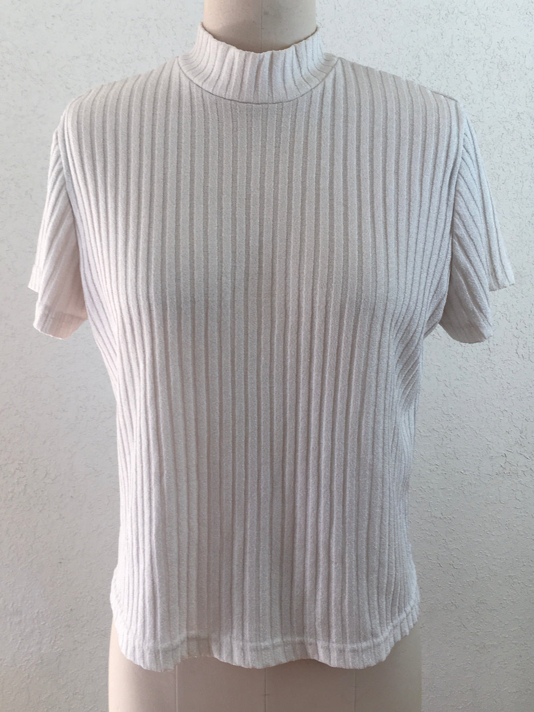 Off-White Mock Neck Ribbed Light Sweater Top