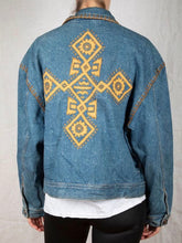Load image into Gallery viewer, 1980s - 90s Medium Wash Denim Jacket with Stitching and Appliqué
