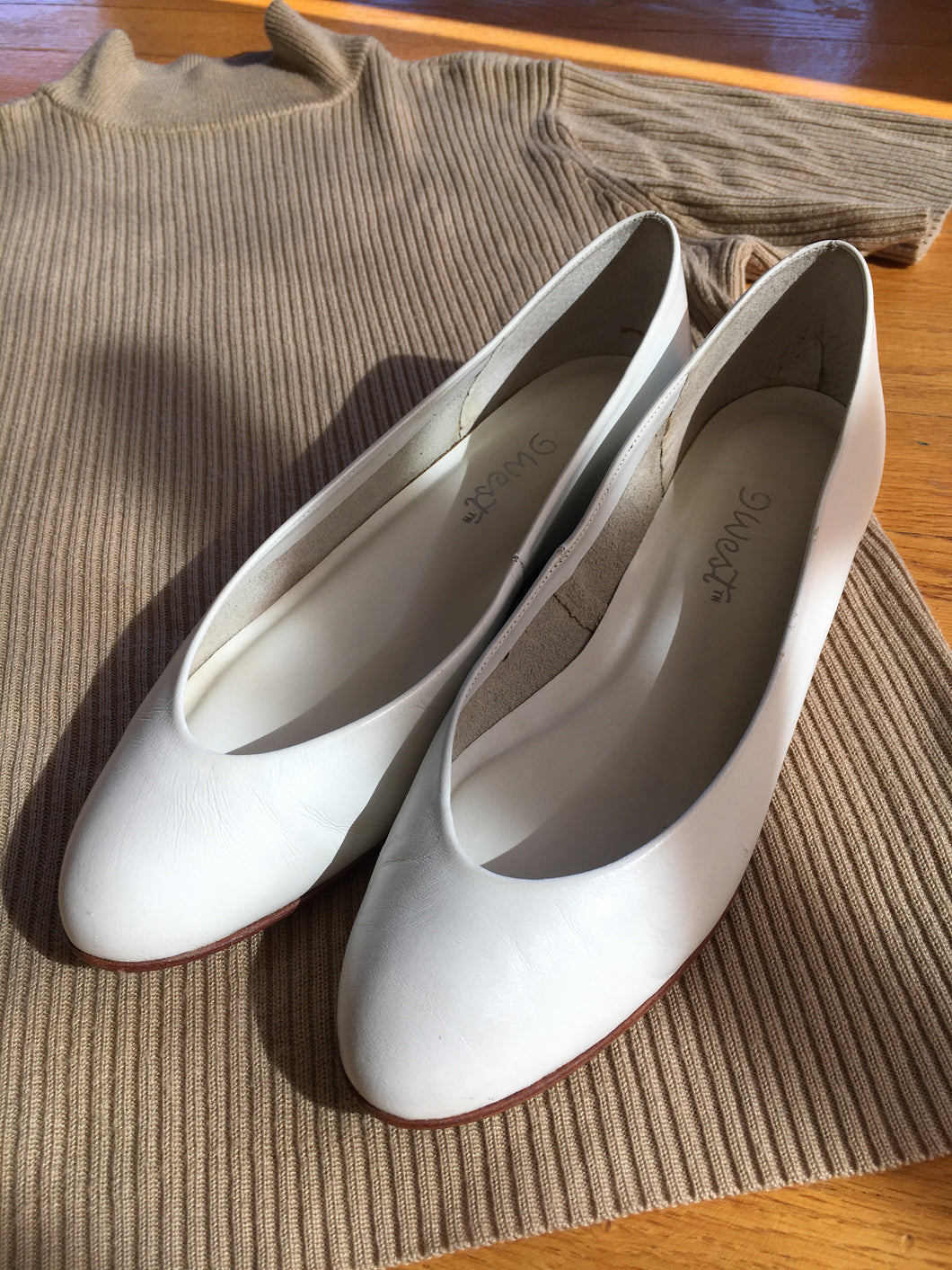 White Leather Flats