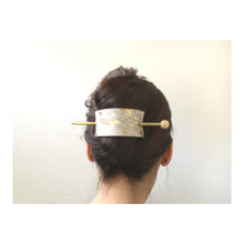 Load image into Gallery viewer, Gold Splash Print Leather Hair Slide with Brass
