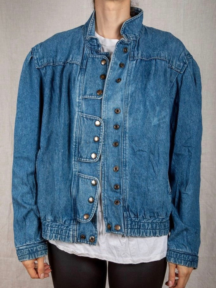 1980s - 90s Medium Wash Snap Detail Denim Jacket
