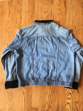 Load image into Gallery viewer, 1980s - 90s Light Wash Denim Jacket with Black Velvet Details
